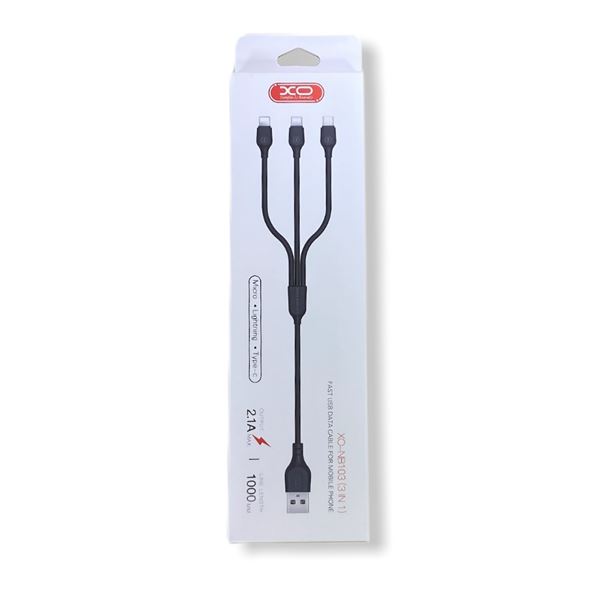 Kabel 3w1 USB 1,0 M 2,1A Czarny