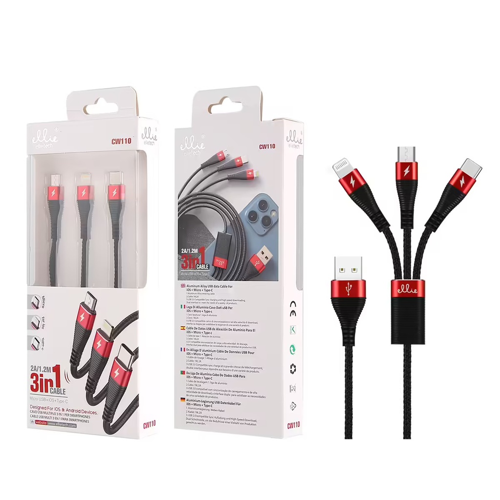 CABLE USB MULTI 3IN1 2A 1.2M